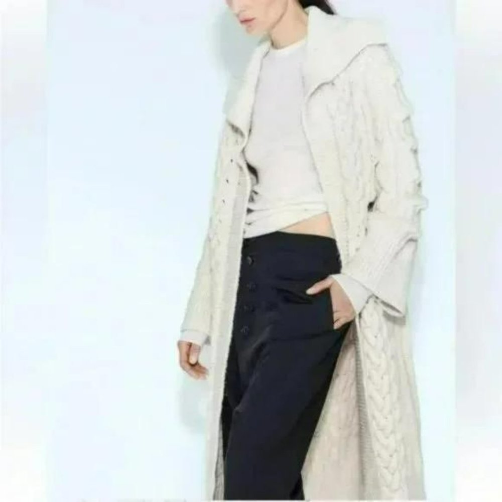 ZARA CABLE KNIT TEXTURED COAT - Picture 3 of 5